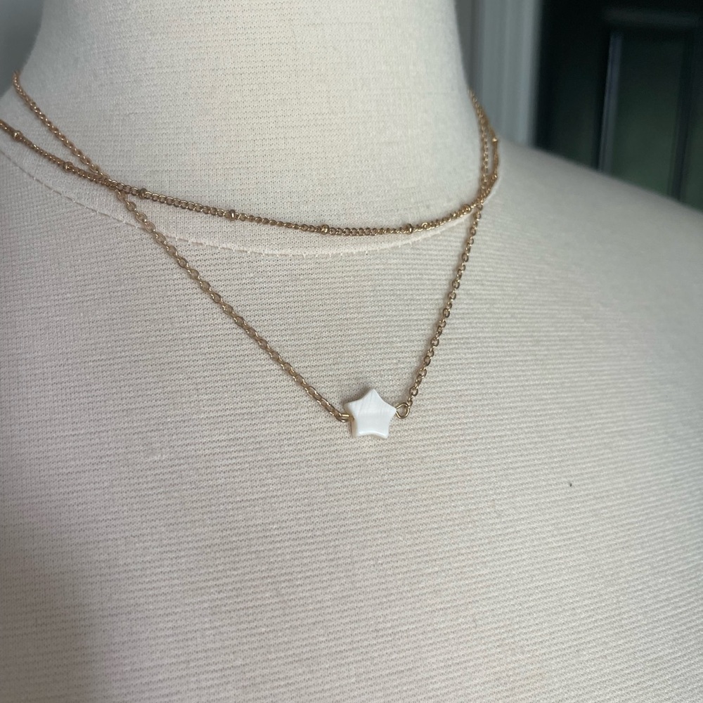 Dainty double strand white star necklace